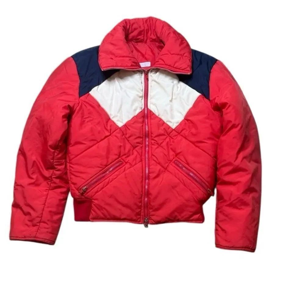 70s Vintage Red Color Block Men’s Ski Snow Jacket Large